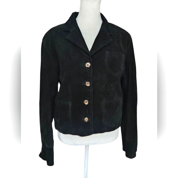 Vintage Jackets & Blazers - VINTAGE 100% pig suede Sarah chapman button front short jacket in Black Size S/M